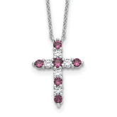 SSRhodium-Rhodium-Plated Purple CZ February Birthstone Cross With 2 Inch Extention Necklace